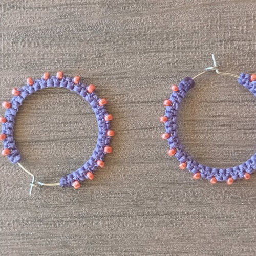 Macrame Steel Earrings new, purple and orange