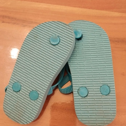 Children's summer slippers size 24/25 like new, light blue with monsters