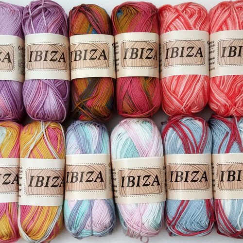 Ibiza multicolor cotton mercerized knitting yarn set of 12