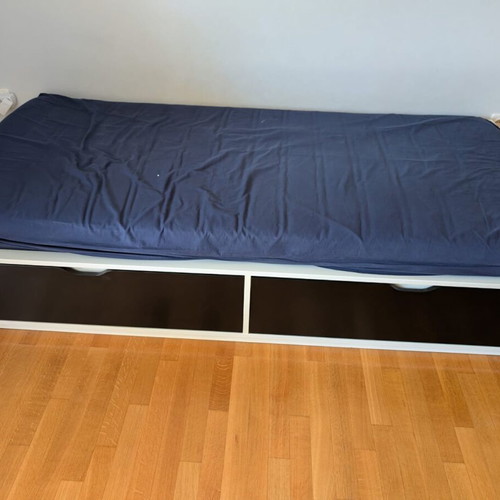 Bed frame with 2 storage boxes, like new