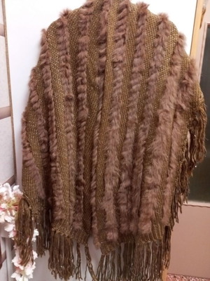 Fur scarf with metallic thread brown, new