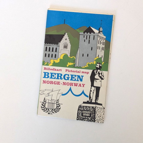 Vintage Pictorial Map Bergen Norway 1974 used