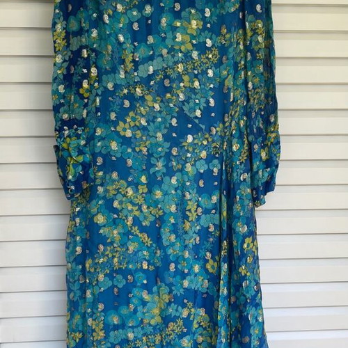 Vintage dress used, chiffon with belt, 1970s