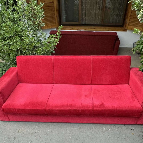 Two three-seater sofa beds, excellent condition
