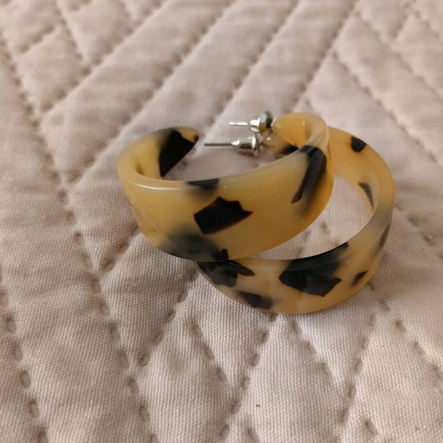 Animal Print Hoop Earrings like new, black and beige