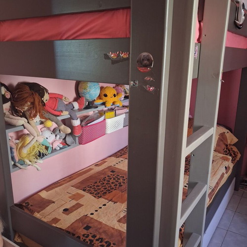 Dominique bunk bed by Mathy by Bols like new with 2 mattresses and guest drawer