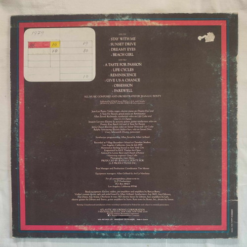 Jean-Luc Ponty A Taste For Passion vinyl record used, jazz