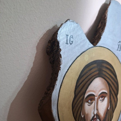 Jesus Christ icon new with egg tempera on wood panel 30x17