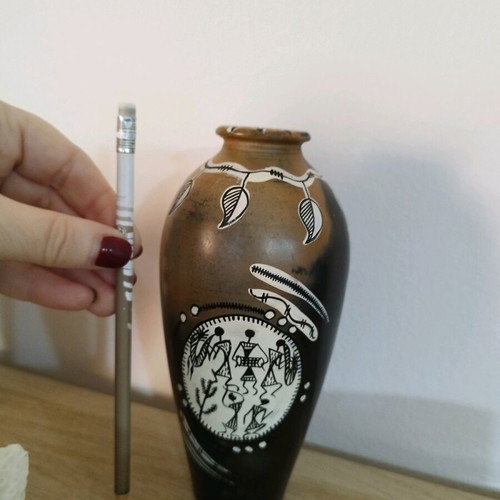 Folk Art Painted Black Flower Vase like new