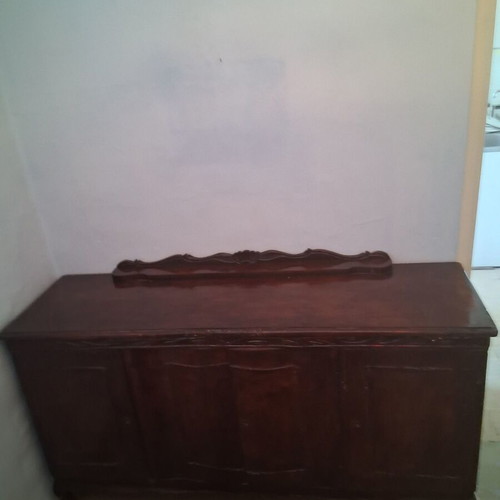 Wooden vintage dining set used, table with 5 chairs, buffet, coffee table
