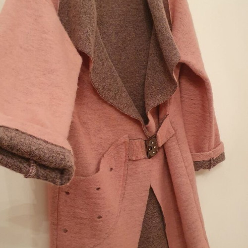 Woolen women's coat used, pink and gray