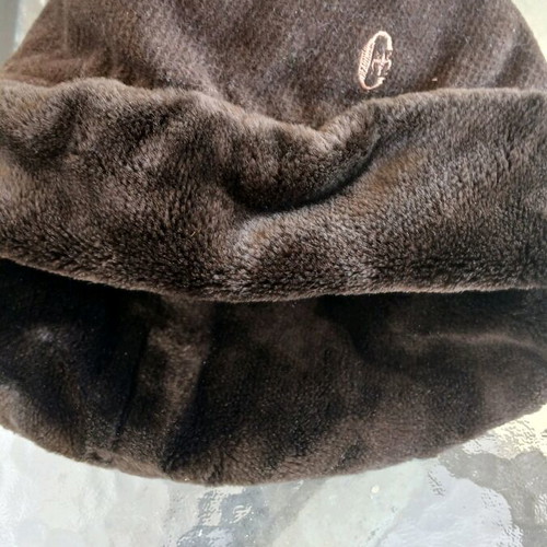 Hat with fur trim like new, brown, Italian