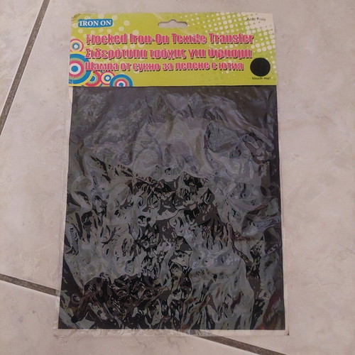 Flocked iron-on textile transfer new, sealed in packaging
