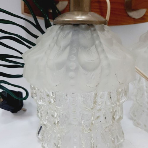 Double wall lamp Kolarov 1960s like new, wood and crystal