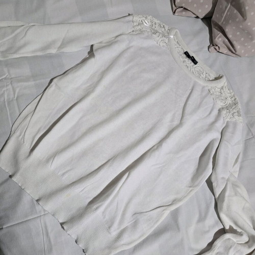 Zara pullover with lace details used, white, size S