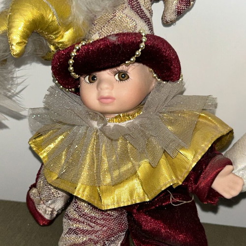 Venetian Carnival Porcelain Jester Dolls Set used, vintage