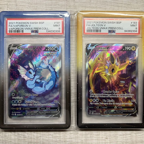 Pokemon Cards PSA 9 Vaporeon V & Jolteon V Alternate Art with Slab Guards