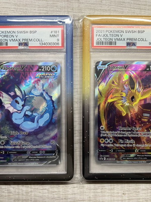 Pokemon Cards PSA 9 Vaporeon V & Jolteon V Alternate Art with Slab Guards
