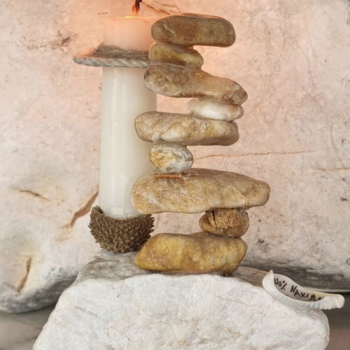 Stone and Candle decorative natural materials art new
