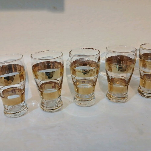 Vintage glasses used, set of 5 for ouzo, tsipouro, raki