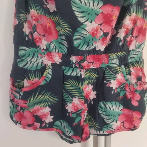 Strapless one-piece romper like new, colorful, tropical flowers, size L