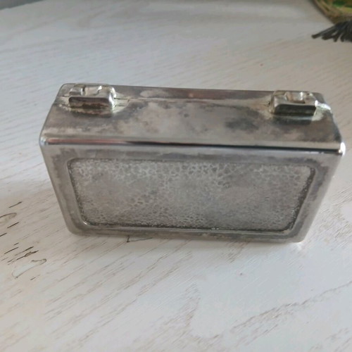 Miniature jewelry box used, silver with velvet interior