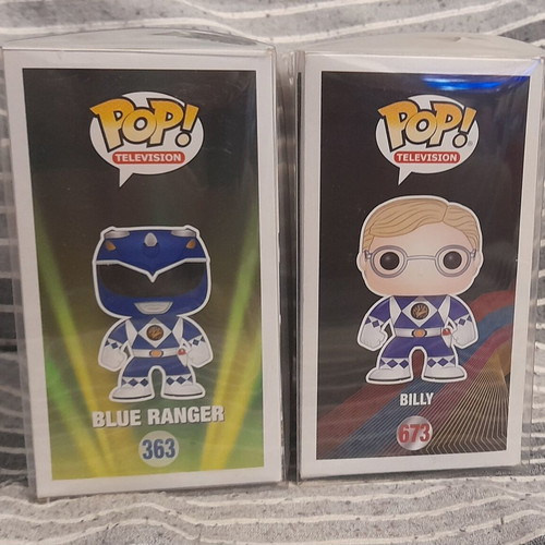 FunkoPop Blue Power Rangers and Billy figures with protector, new