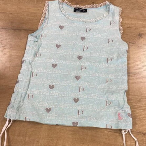 Pom Pomette tank top with hearts and P pattern, blue
