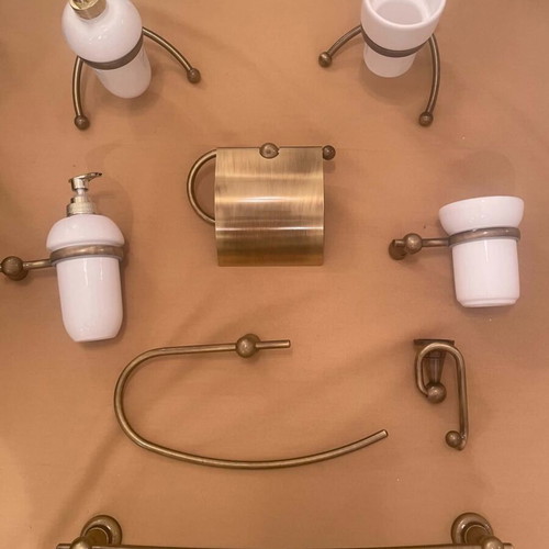 Bathroom accessories set new, chrome and bronze, Italian