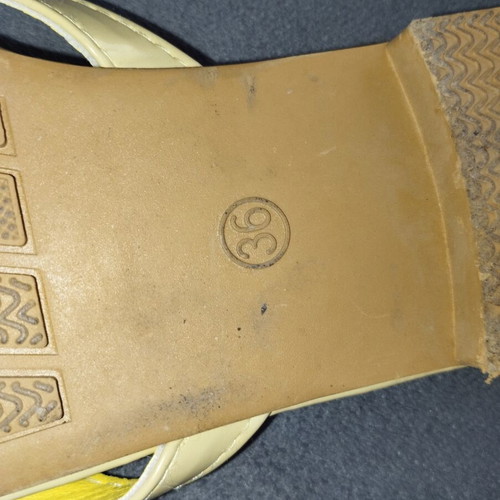 Yellow slippers with flower detail, used, size 36