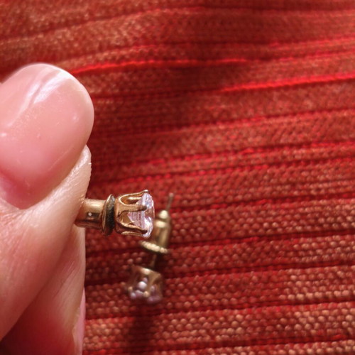 Gold-plated stud earrings with transparent zircon stones, like new