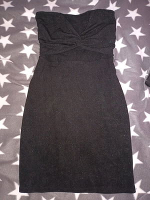 Mini strapless dress in slim fit with gold glitter effect like new, black