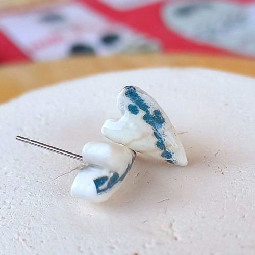 Handmade ceramic earrings with decoupage and glass coating