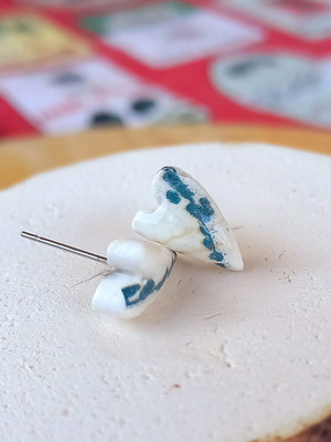 Handmade ceramic earrings with decoupage and glass coating