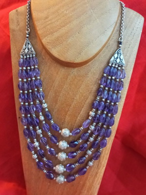 925 Silver Necklace with Amethyst, Ethnic Style