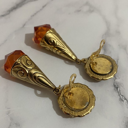 Orange and gold clip-on earrings like new