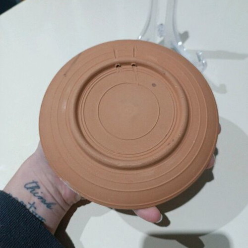 Handmade carved clay plate like new, size 17x17