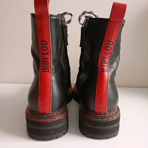 Bibi Lou leather women's ankle boots used, size 39/39.5, black/red