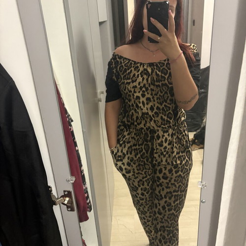 Leopard Print Jumpsuit with Black Sleeves XL/XXL like new