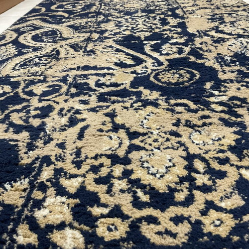 Dark blue rug with patterns, 3.30 x 0.80 m