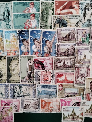 Laos vintage stamps, lot of 60+