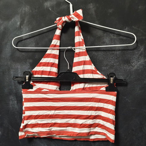 Iso striped crop top, small, white and red