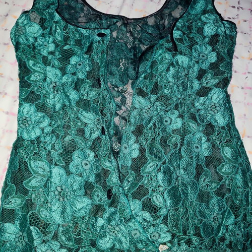 Women's Lace Vest emerald green floral pattern size M like new