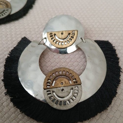 Statement boho ethnic earrings, black and silver