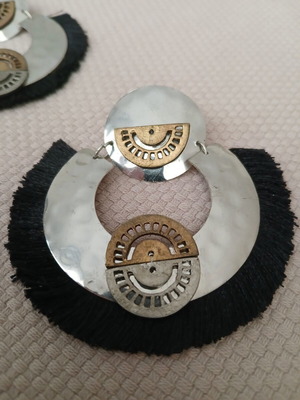 Statement boho ethnic earrings, black and silver
