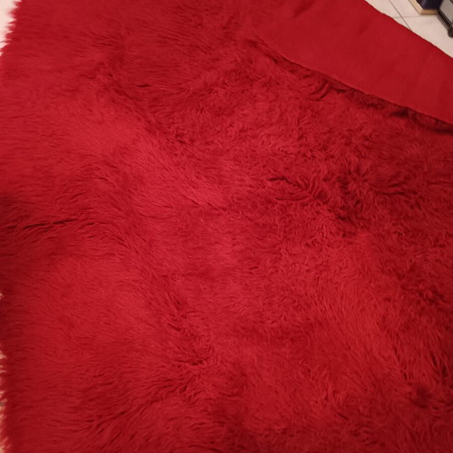Flokati rug like new, burgundy red, 185x250 cm