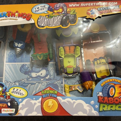 SuperThings Rivals of Kaboom used pack with 4 cars, 2 launch platforms, 3 obstacles