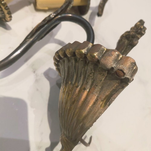 Two vintage brass wall sconces from the 1960s