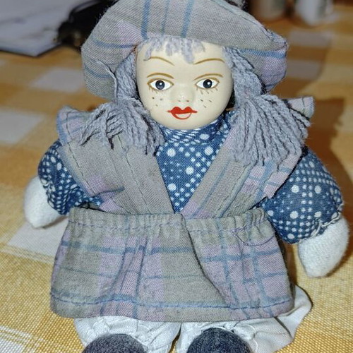 Collectible handmade fabric doll 14 cm, like new