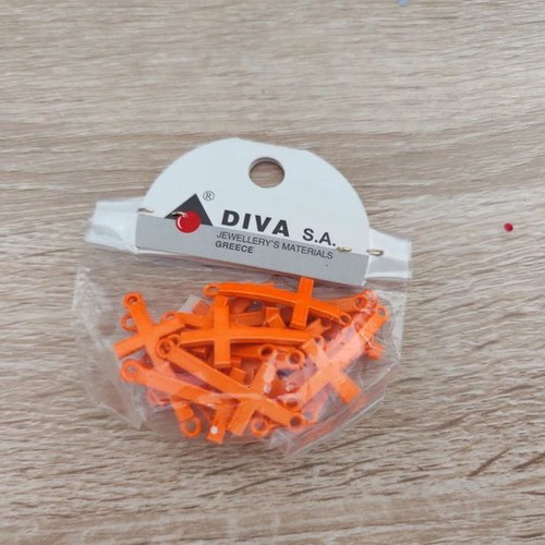 Metal Cross Charms new, pack of 20 neon orange, Diva S.A.